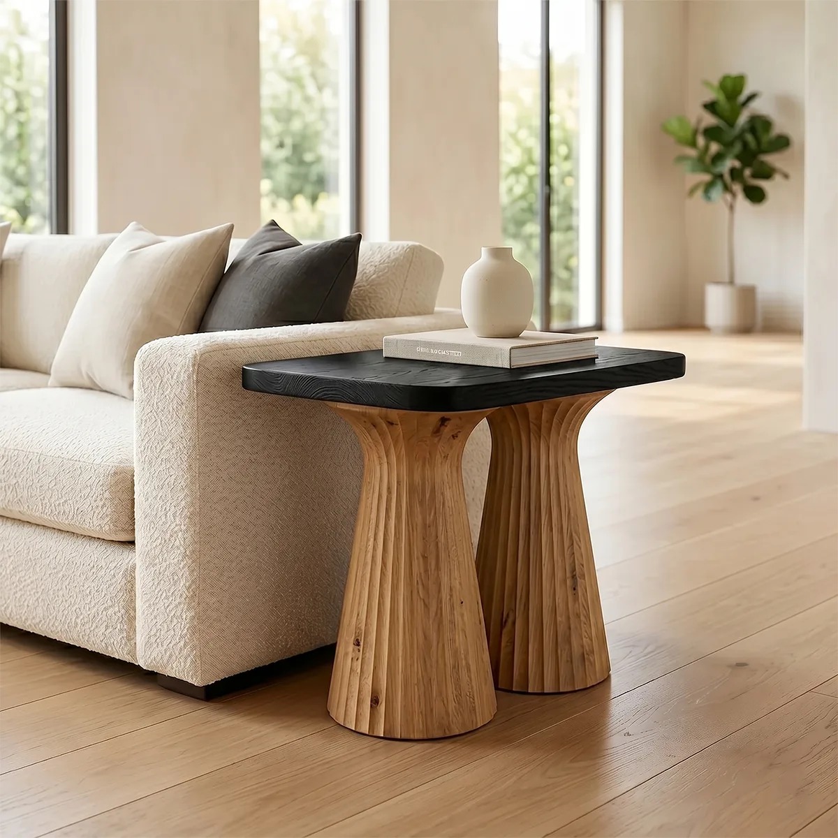 Modern Solid Wood End Table | Sculptural Side Table for Living Room & Bedroom TH003-6269