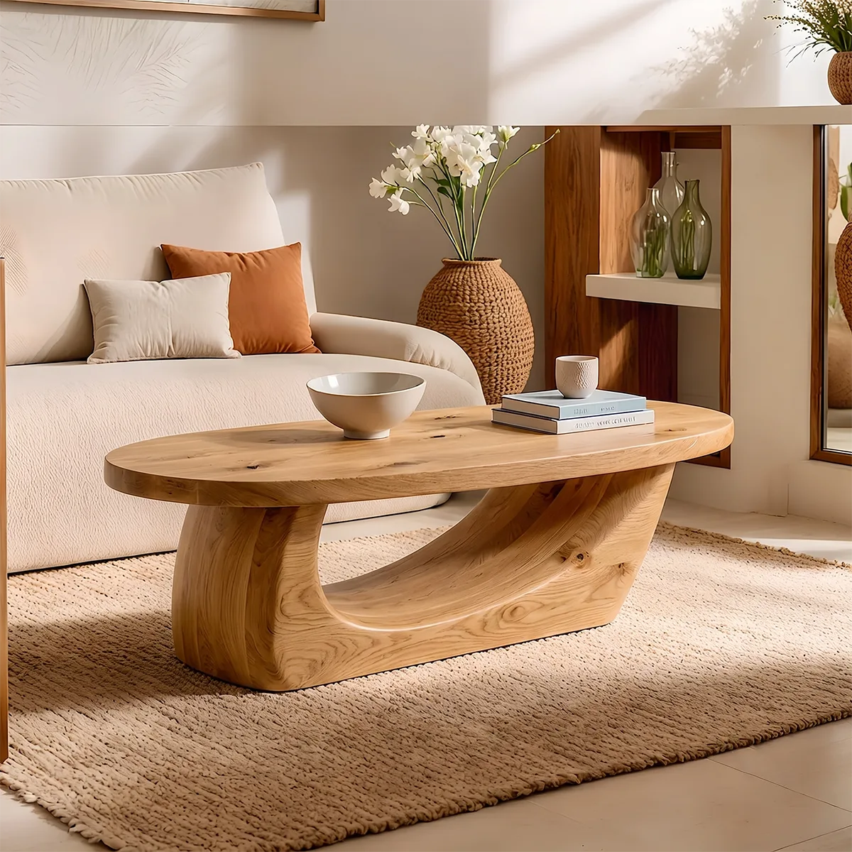 Modern Organic Coffee Table | Sculptural Solid Wood Oval Coffee Table TH003-3167