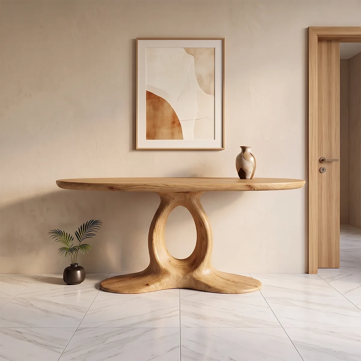Modern Organic Console Table | Sculptural Entryway Table with Open Pedestal Base TH003-4010