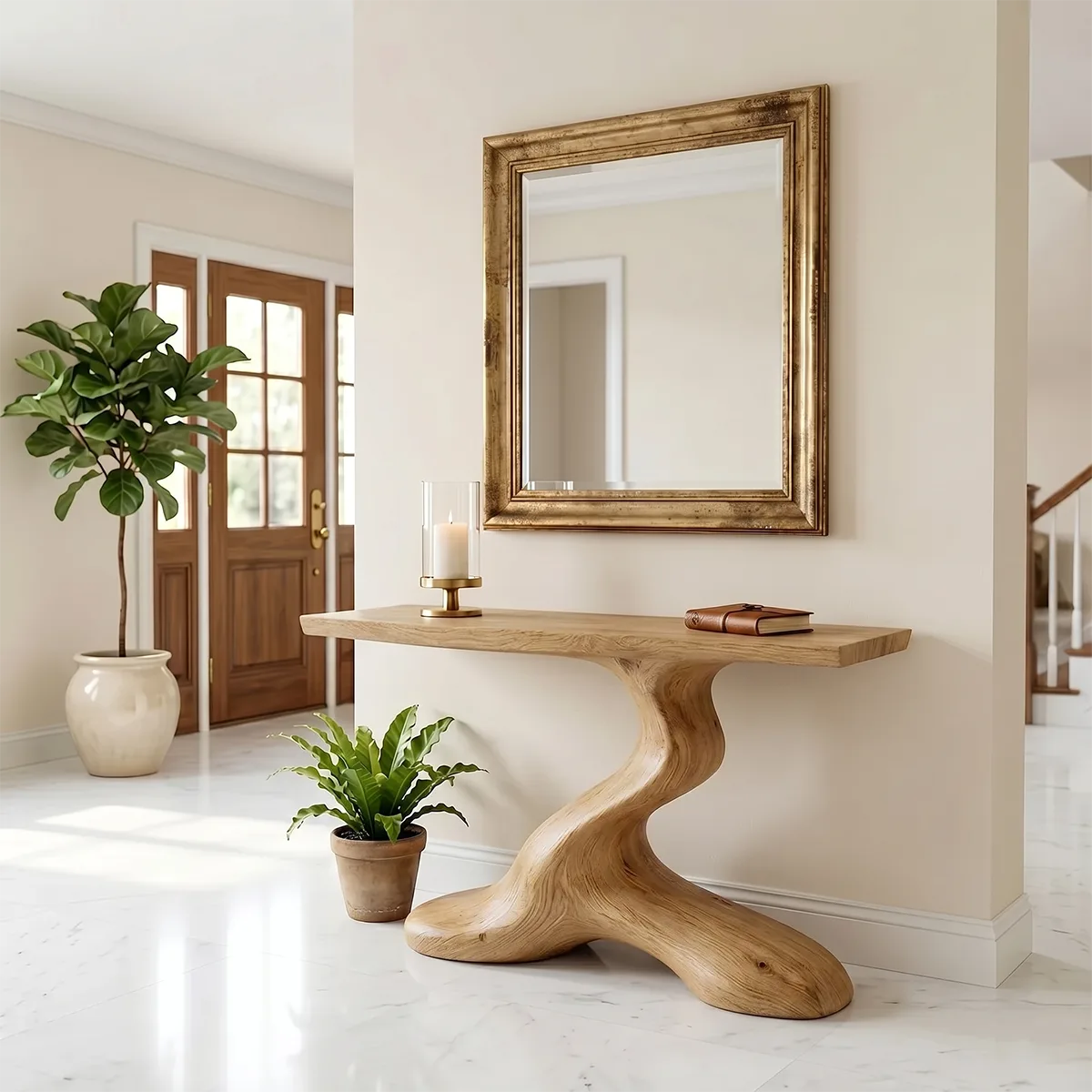 Luxury Solid Wood Console Table | Sculptural Entryway Table