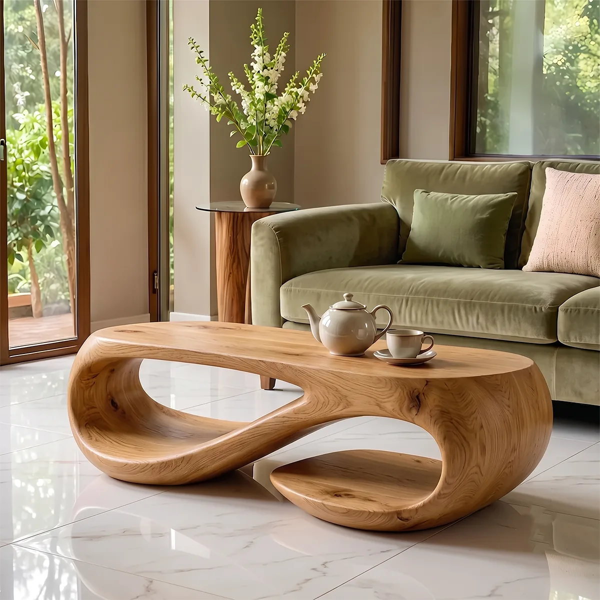 Modern Oval Coffee Table | Sculptural Loop Base Center Table for Living Room TH003-6081