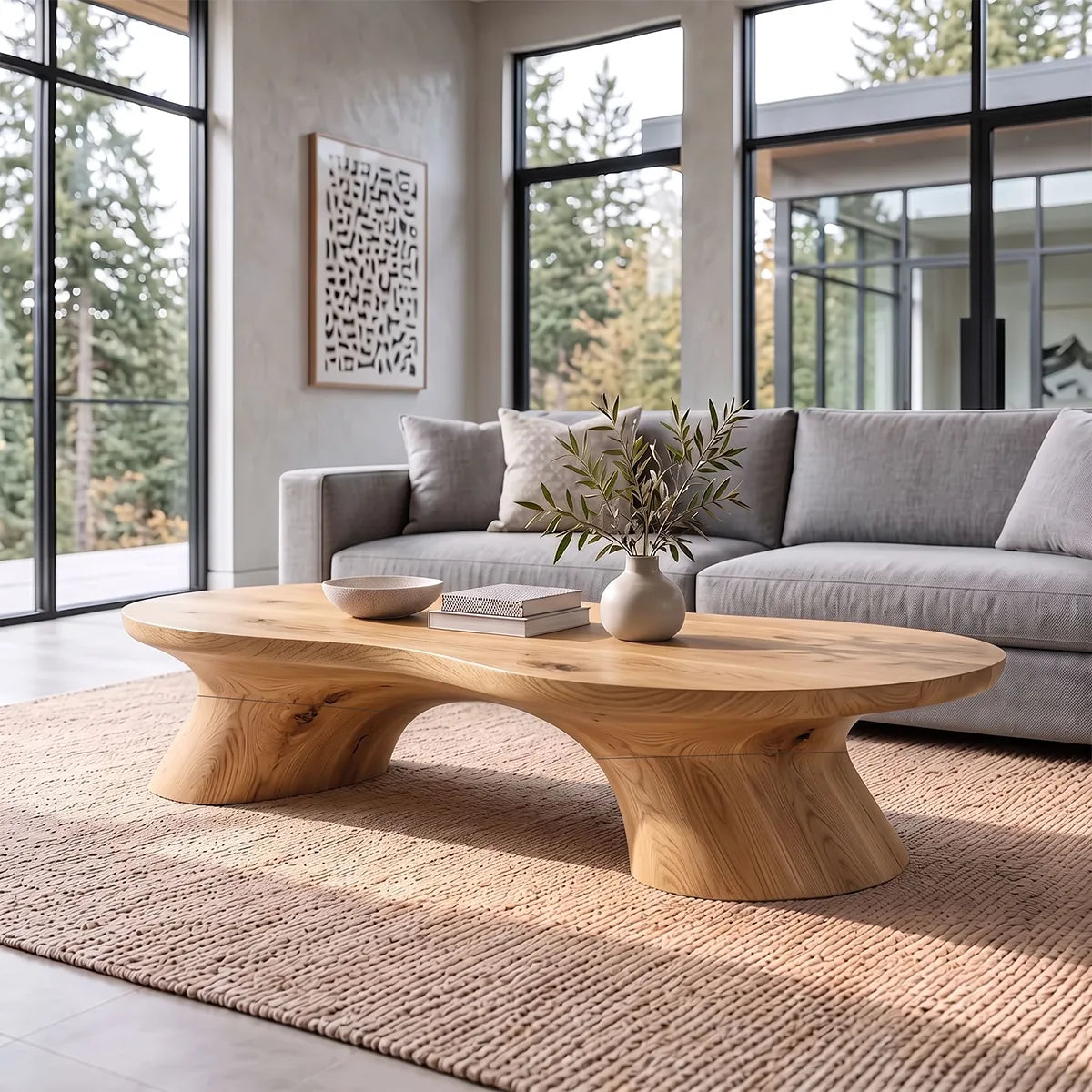 Organic Coffee Table with Sculptural Curved Pedestal Legs | Modern Living Room Center Table TH003-9JMO6OI