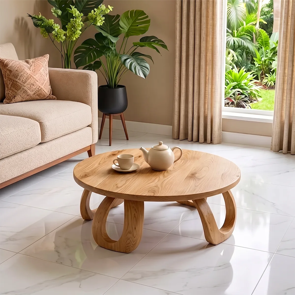 Modern Round Coffee Table | Sculptural Loop Leg Center Table for Living Room TH003-4072