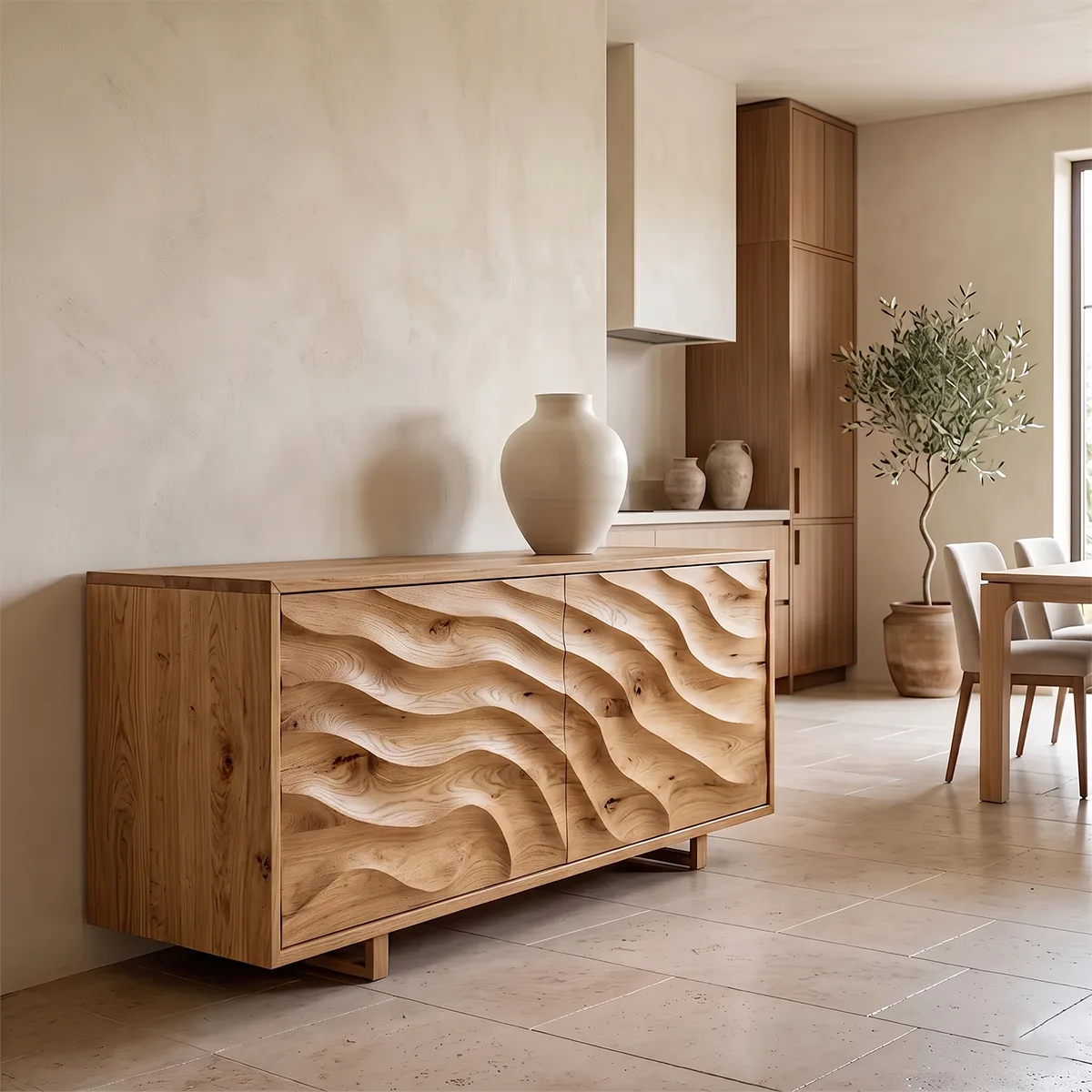 Modern Sideboard Cabinet | Wave Carved Buffet Cabinet with 2 Doors for Dining Room & Living Room TH003-9756