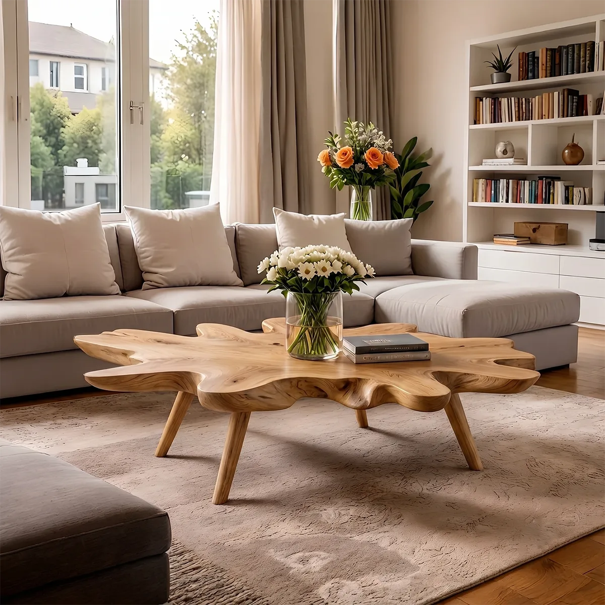Leaf-Shaped Solid Wood Coffee Table | Handcrafted Modern Design TH003-7747