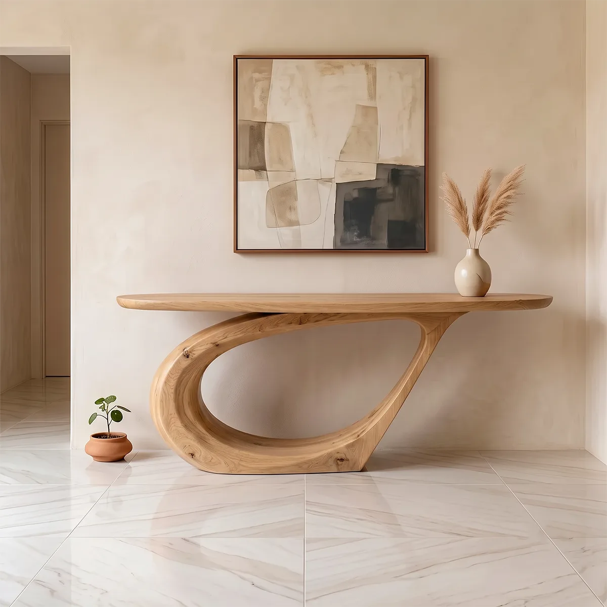 Modern Organic Console Table | Sculptural Entryway Console with Curved Loop Base TH003-9331