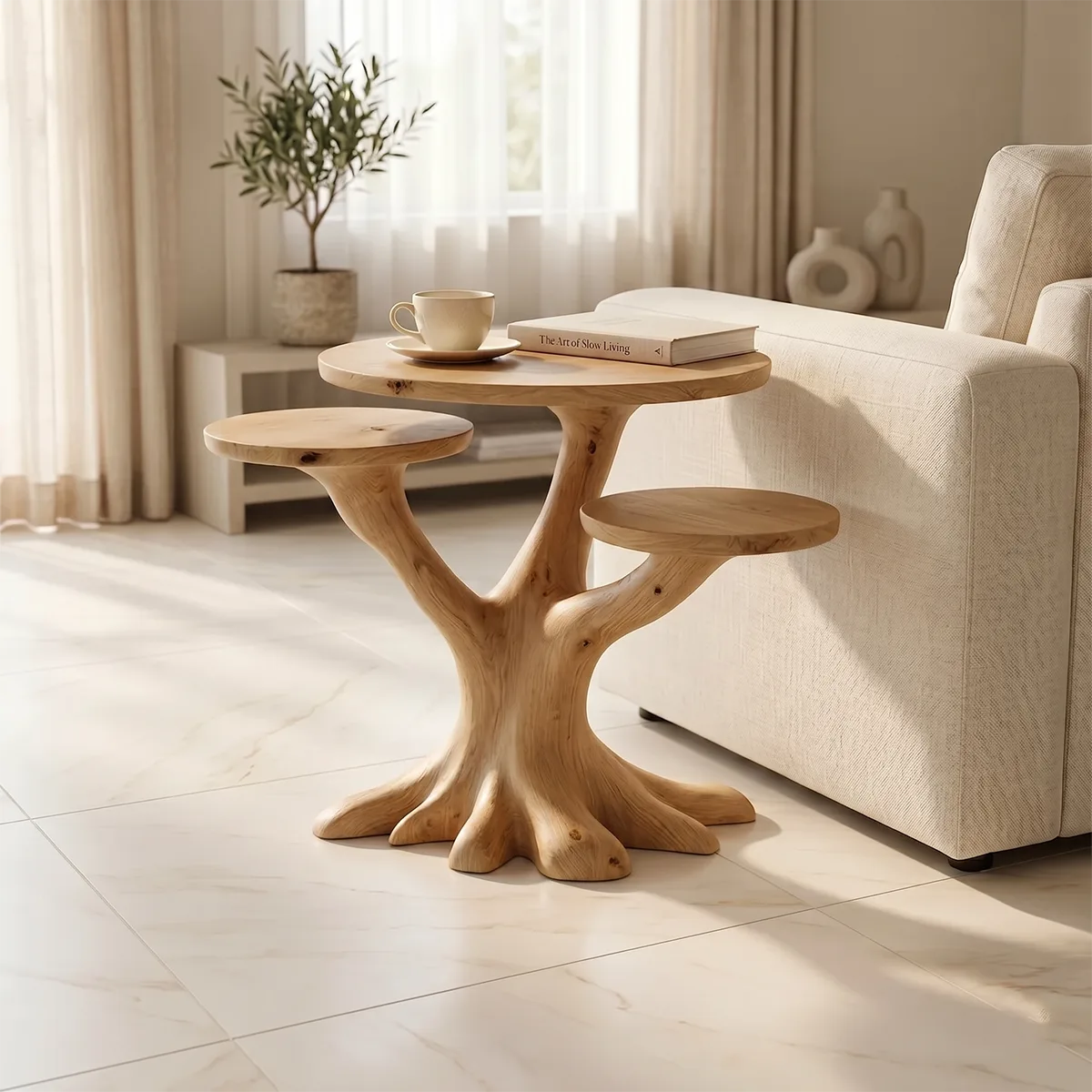 Tree Branch Solid Wood End Table – Organic Side Table for Living Room TH003-3035