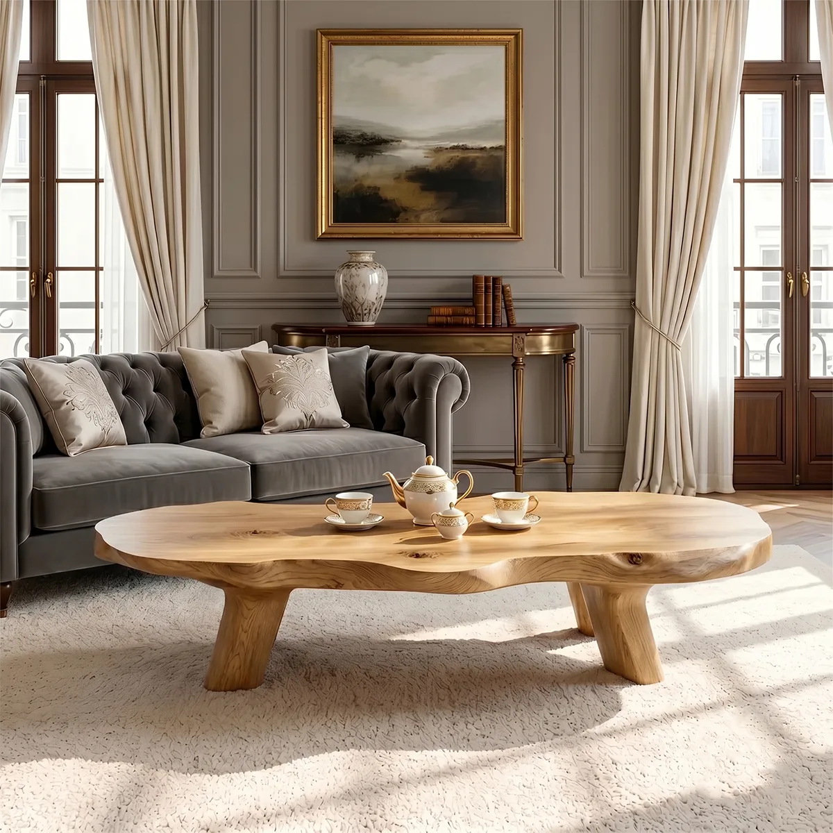 Organic Solid Wood Coffee Table – Handcrafted Rustic Modern Design TH003-6475