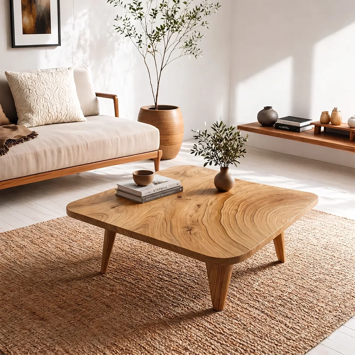 Mid Century Modern Solid Wood Square Coffee Table