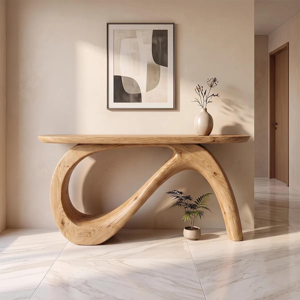 Modern Organic Console Table | Sculptural Entryway Table with Flowing Loop Base TH003-1954