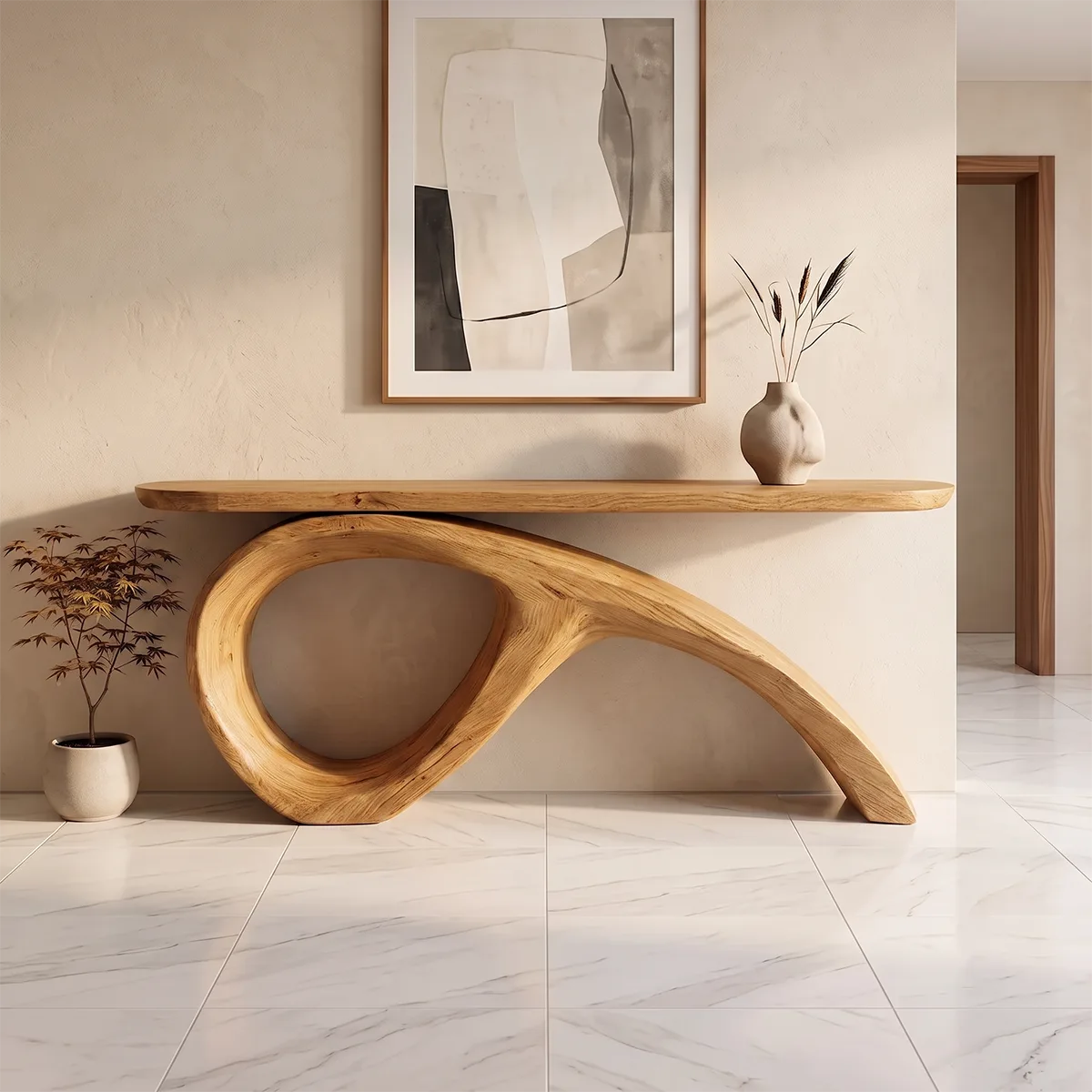 Modern Organic Console Table | Sculptural Entryway Table with Asymmetrical Loop Base TH003-2069