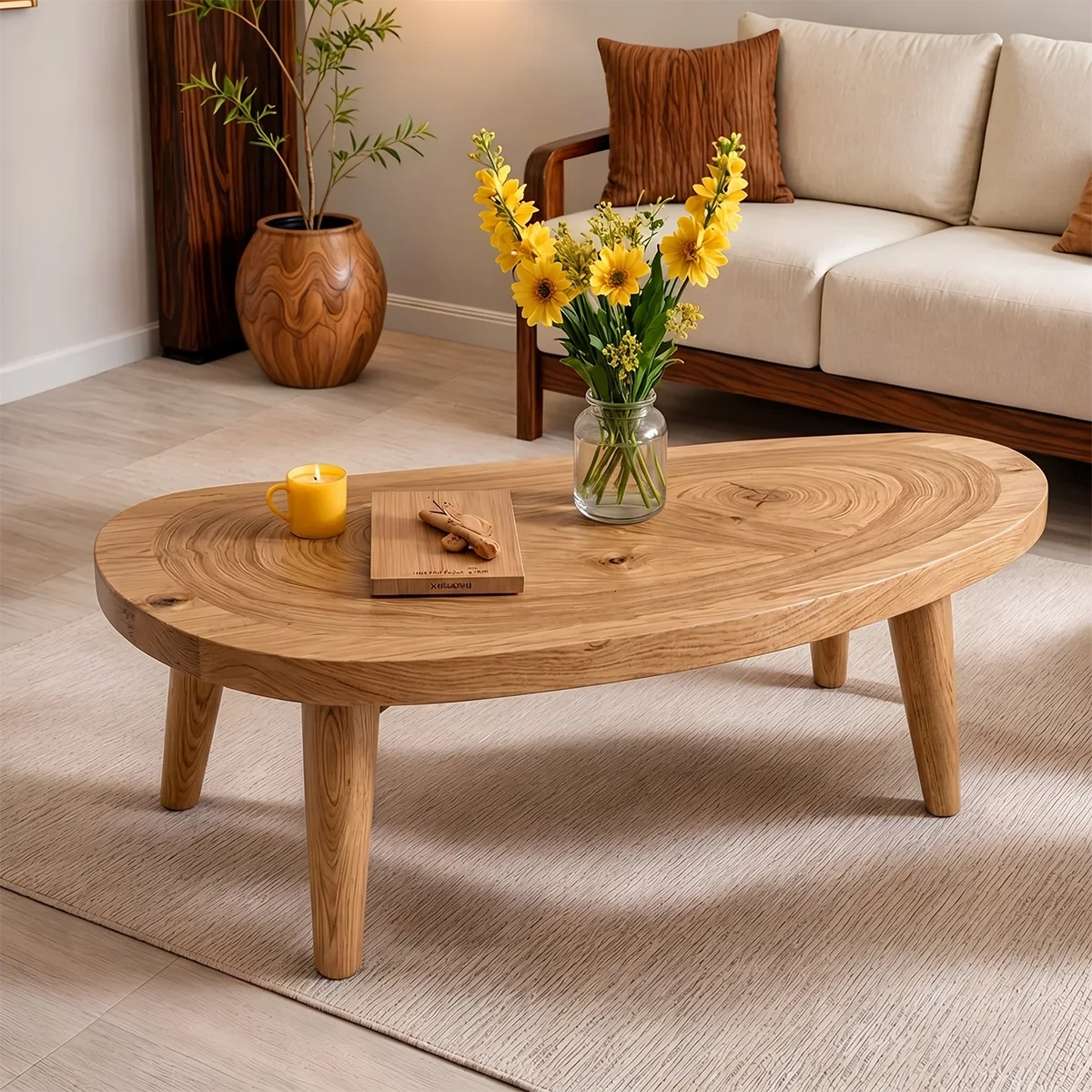 Mid Century Modern Solid Wood Organic Pebble Coffee Table