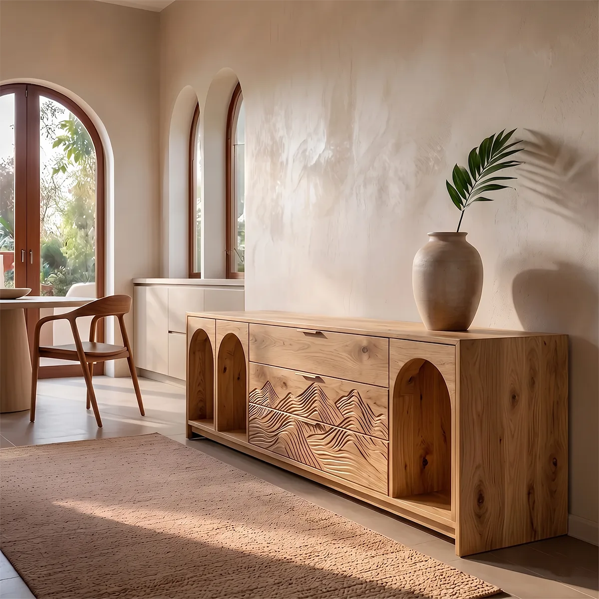 Modern Sideboard Cabinet | Mountain Carved Storage Cabinet with Arched Open Shelves TH003-1857