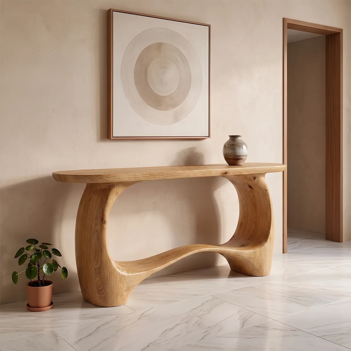 Modern Organic Console Table | Sculptural Entryway Table with Curved Open Base TH003-9848