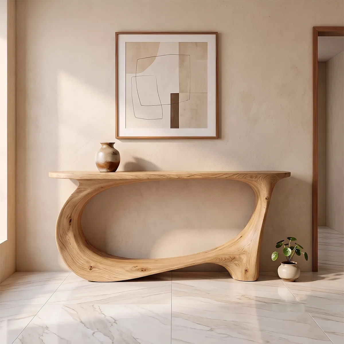 Modern Organic Console Table | Sculptural Entryway Table with Continuous Loop Base TH003-6488