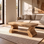 Sculptural Coffee Table with Open Lower Shelf and Curved Legs | Modern Living Room Table TH003-8YWG9UB