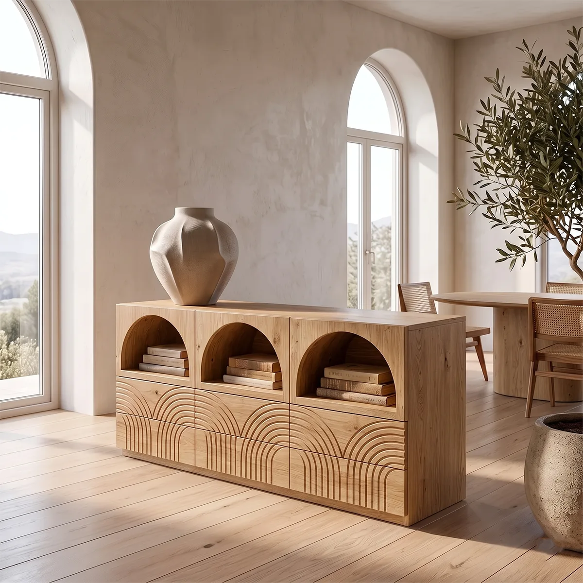 Modern Sideboard Cabinet | Arched Display Buffet Cabinet with Geometric Drawer Fronts TH003-4779