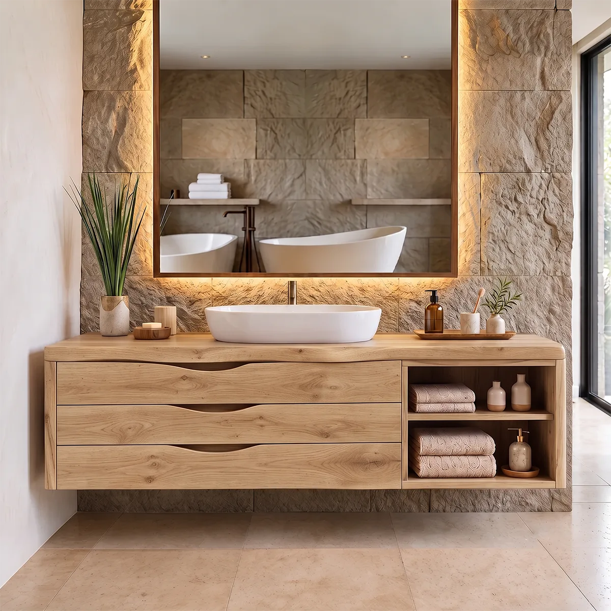 Modern Floating Bathroom Vanity | 3-Drawer Wall Mounted Vanity with Open Storage TH003-5BPE5QT