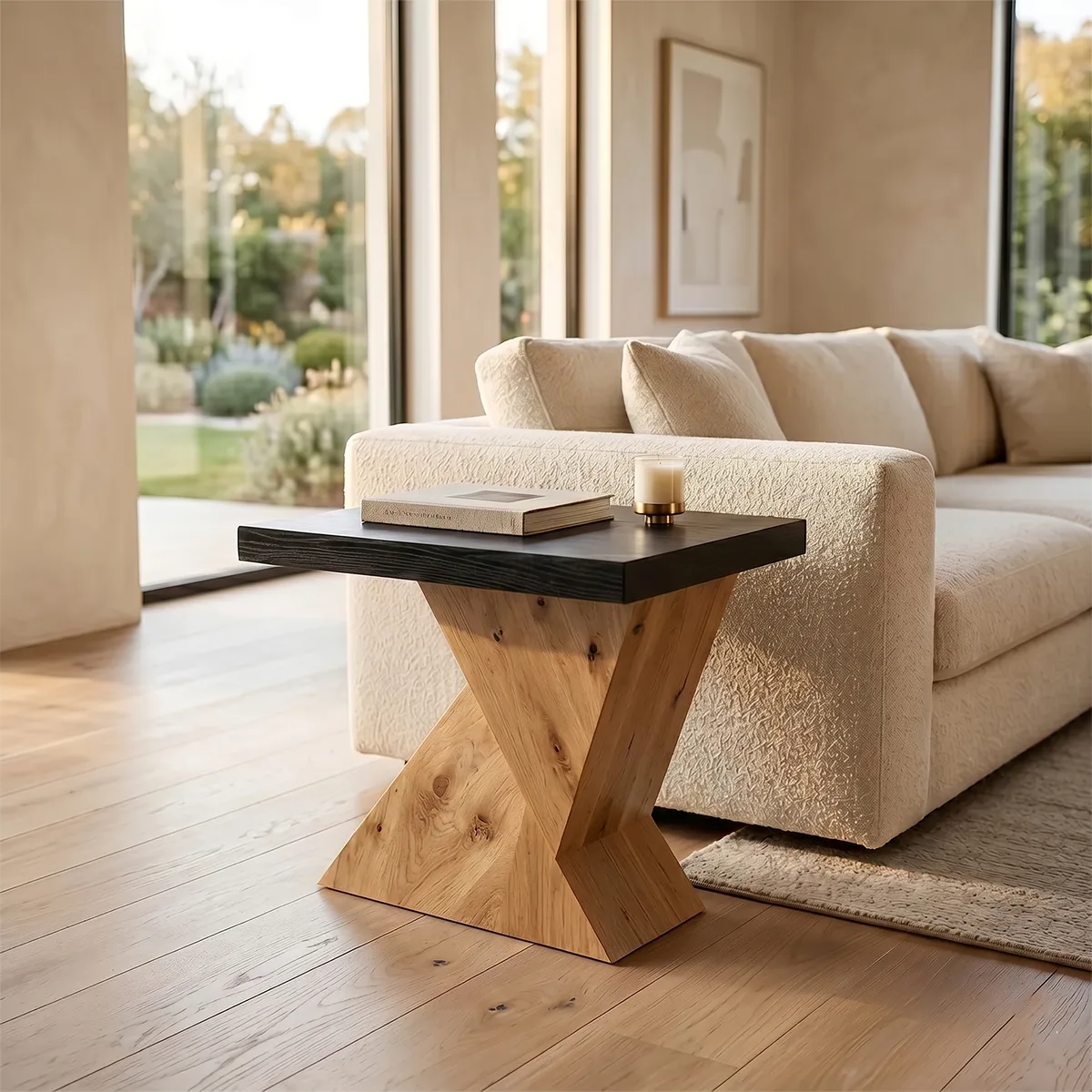 Modern Solid Wood End Table | Geometric Side Table for Living Room & Bedroom TH003-8610