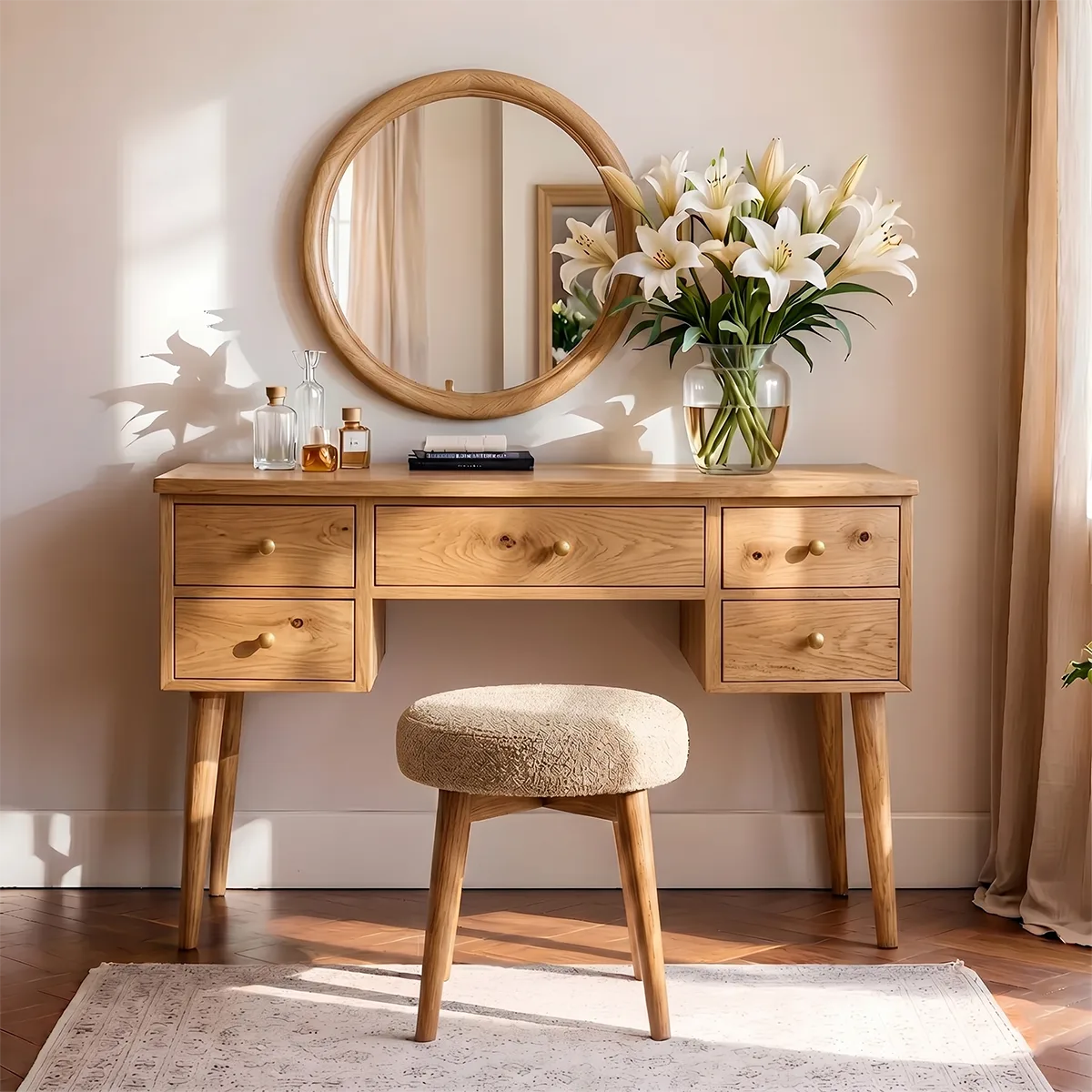 Mid Century Solid Wood Makeup Vanity Desk