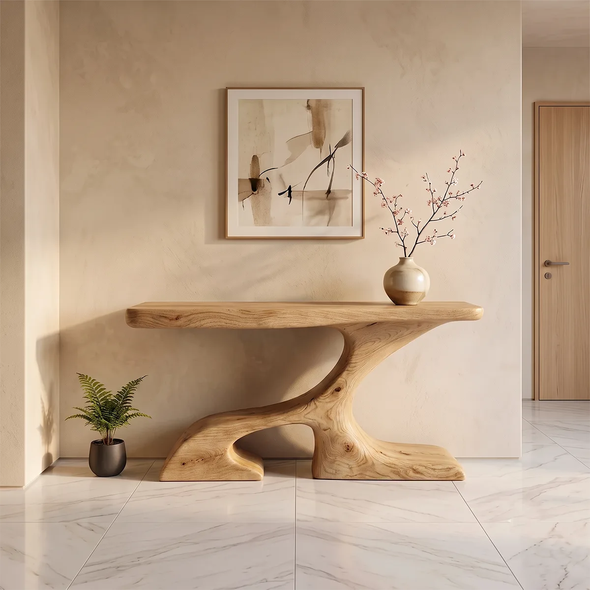 Modern Sculptural Wooden Console Table | Organic Entryway Hallway Sofa Table TH003-7952