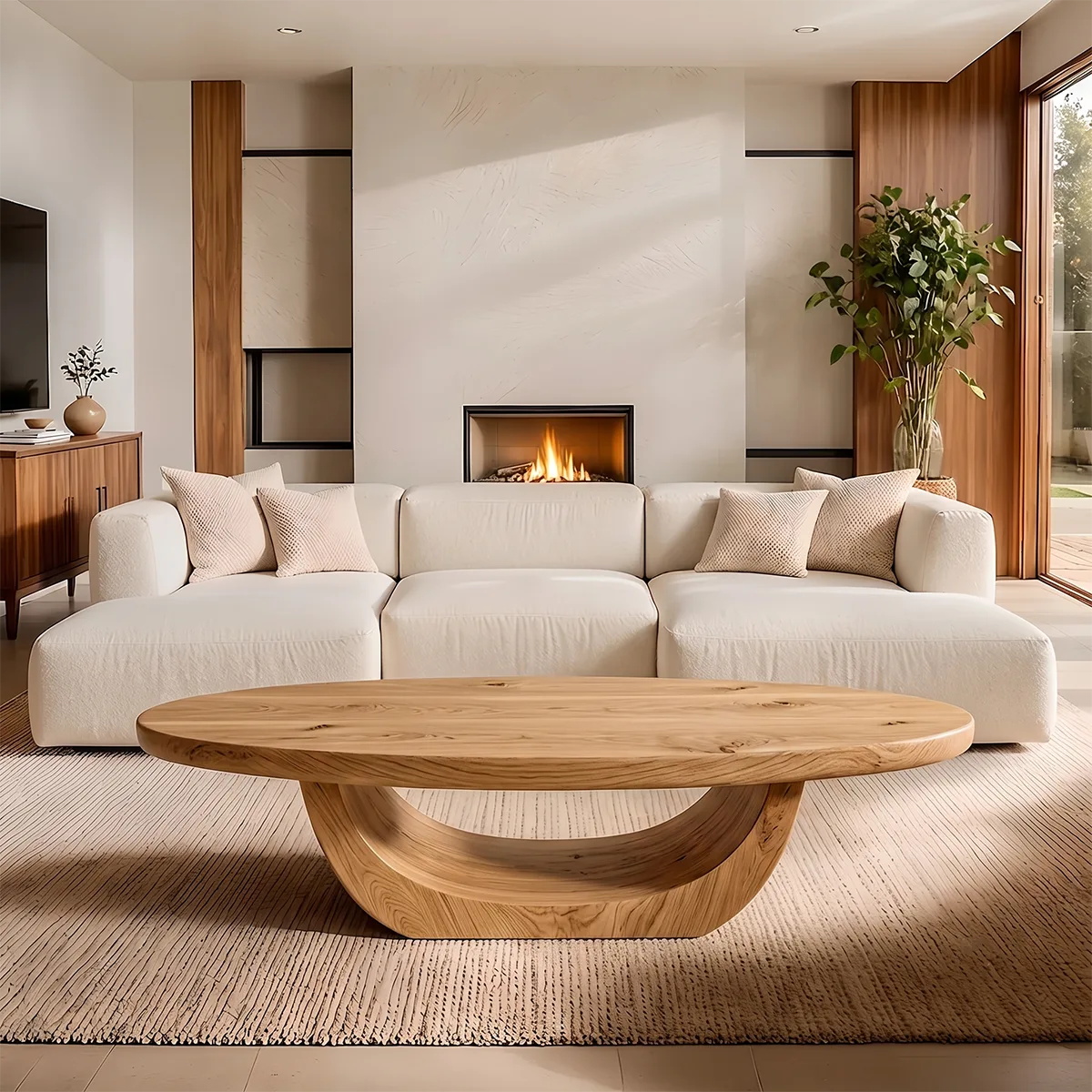 Modern Organic Coffee Table | Sculptural Solid Wood Oval Center Table TH003-9030