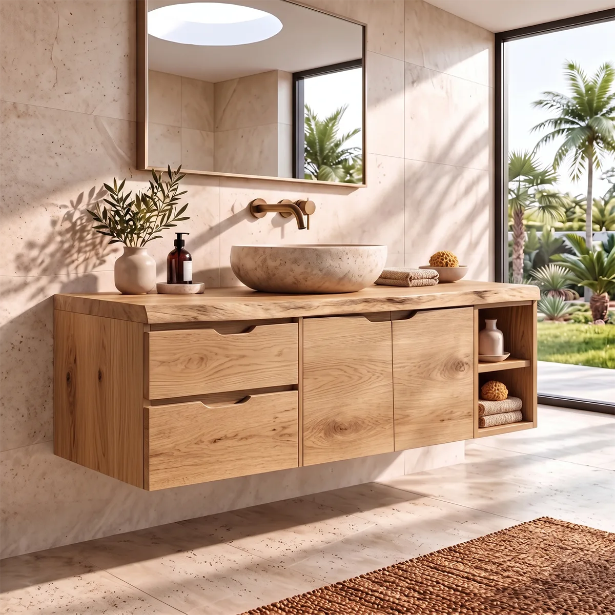 Modern Floating Bathroom Vanity | 2-Drawer Wall Mounted Vanity with Cabinet & Open Storage TH003-2GCX7AC
