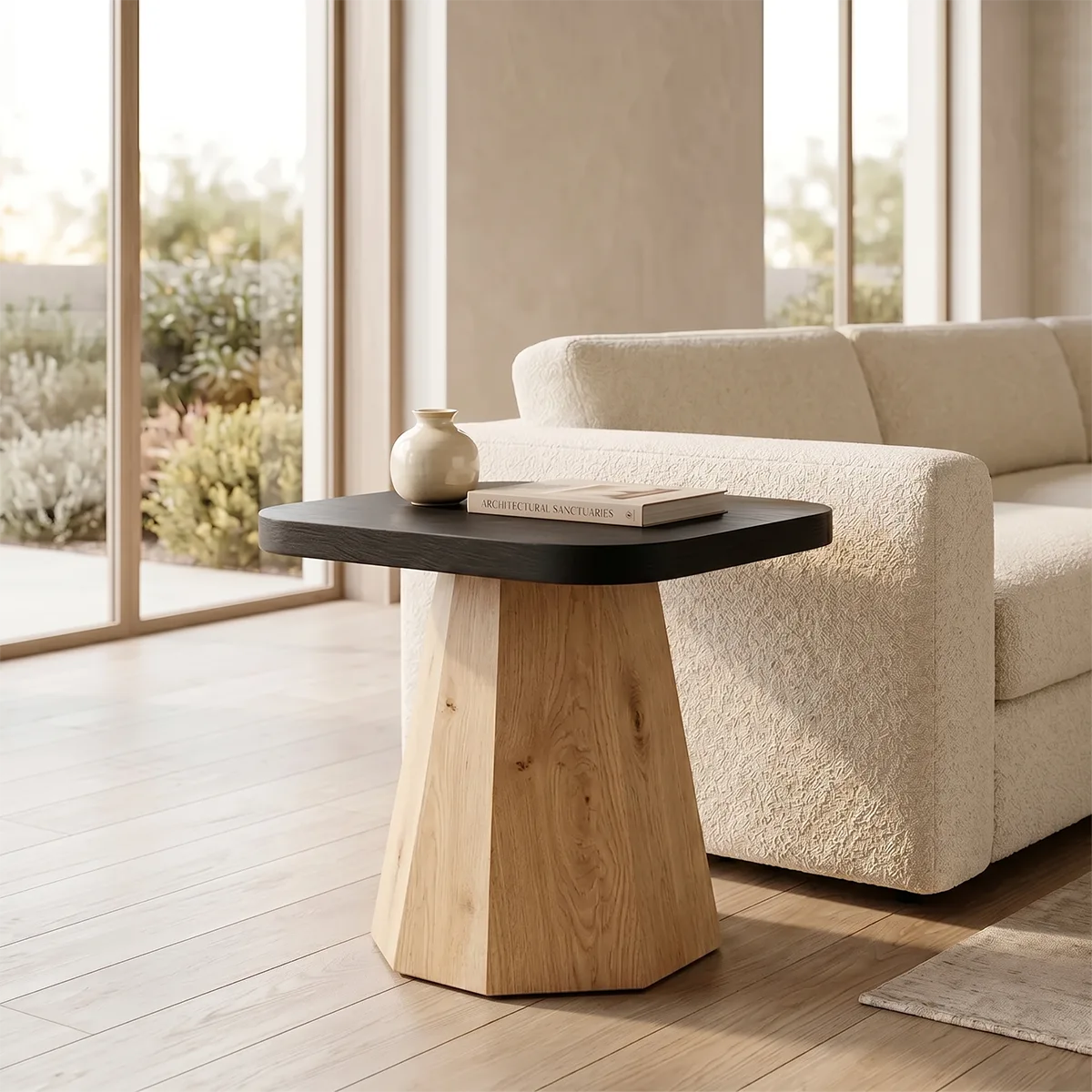 Modern Solid Wood End Table | Handcrafted Pedestal Side Table for Living Room & Bedroom TH003-1370