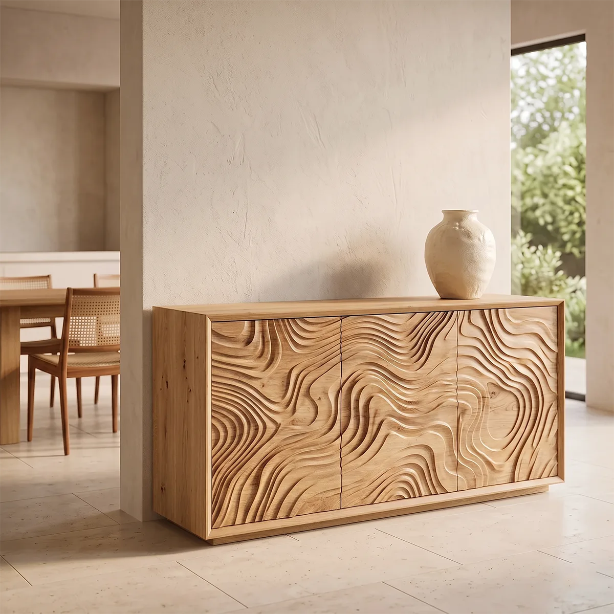 Topographic Carved Solid Wood Sideboard | Organic Modern Buffet Cabinet for Dining & Living Room TH003-1820