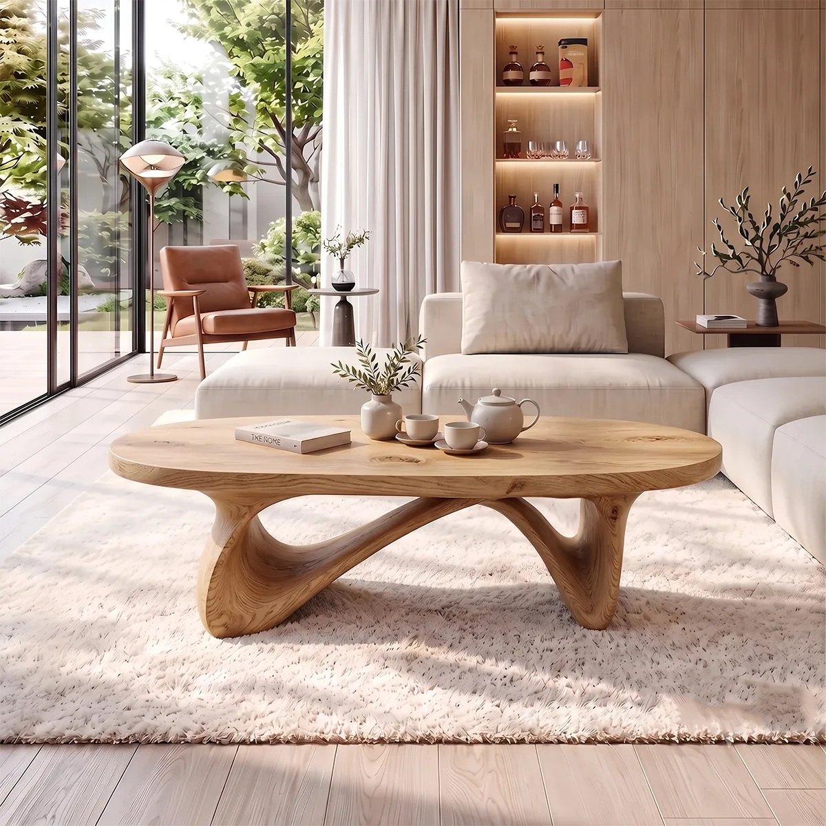 Sculptural Oval Coffee Table with Crossed Curved Base | Organic Modern Living Room Table TH003-8IJN2LW