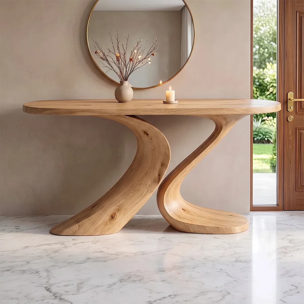 Modern Sculptural Console Table with Curved Pedestal Base – Contemporary Entryway Table TH003-7199