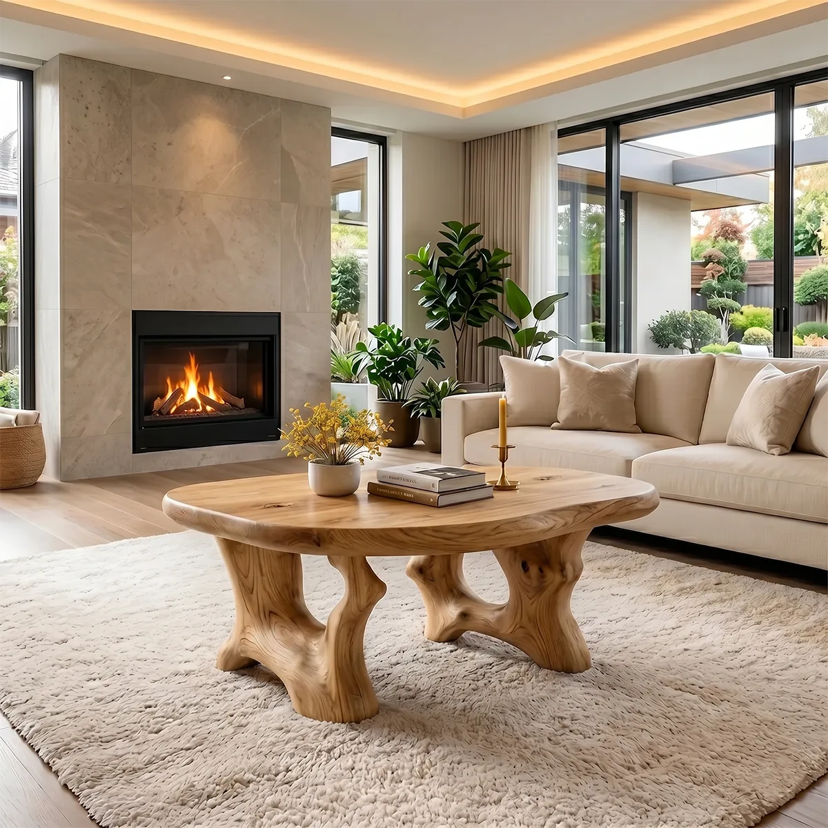 Natural Solid Wood Coffee Table with Tree-Inspired Design TH003-8438