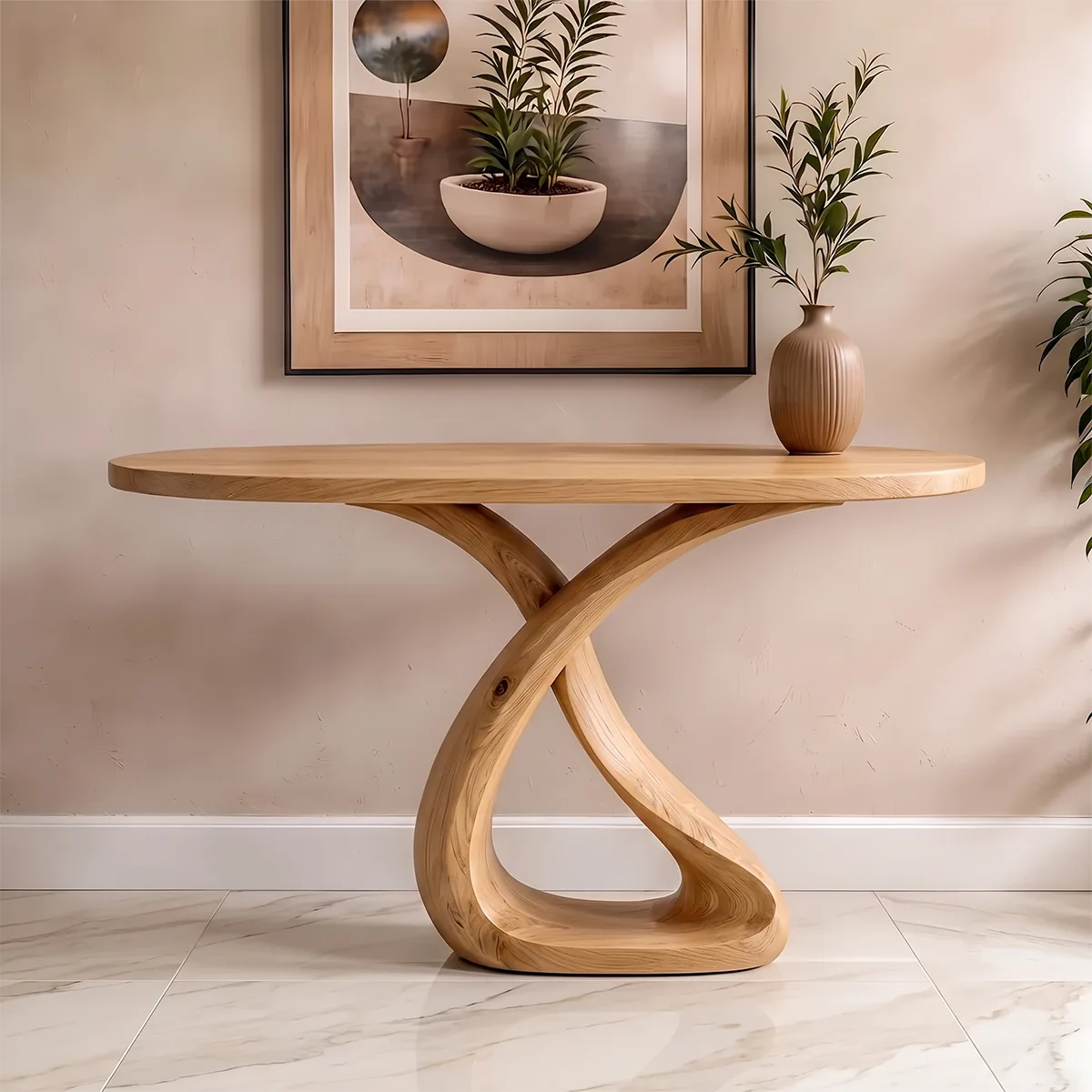 Modern Sculptural Console Table with Twisted Pedestal Base – Contemporary Entryway Table TH003-5950
