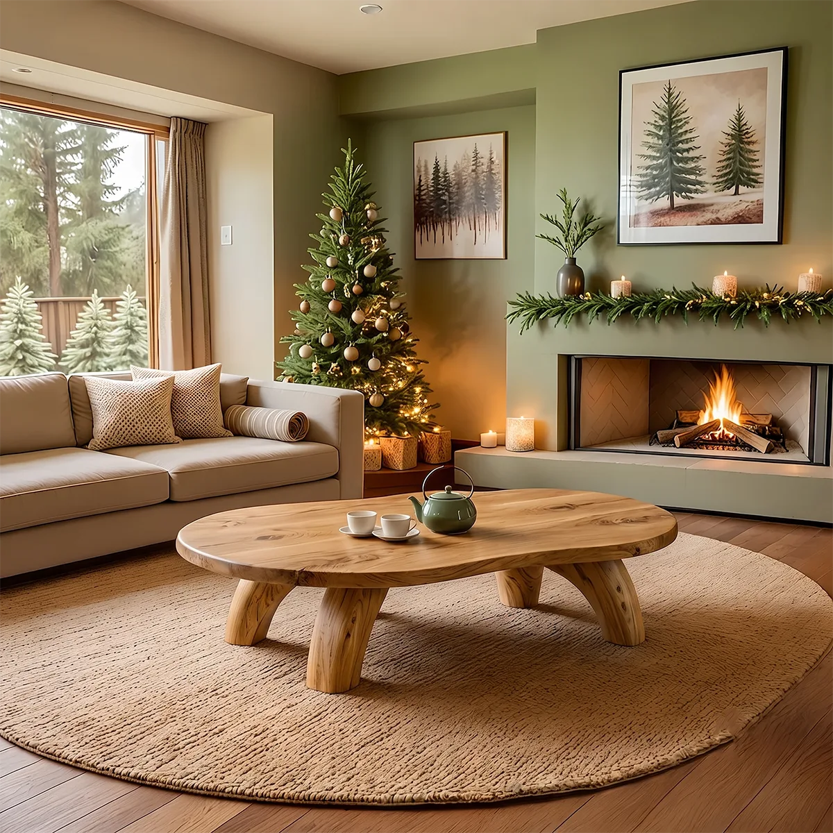 Modern Organic Round Coffee Table | Sculptural Solid Wood Low Coffee Table TH003-5070