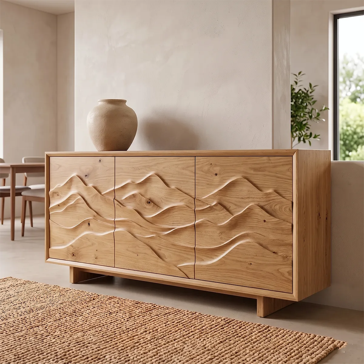 Mountain Carved Solid Wood Sideboard | Organic Modern Buffet Cabinet for Dining & Living Room TH003-7719
