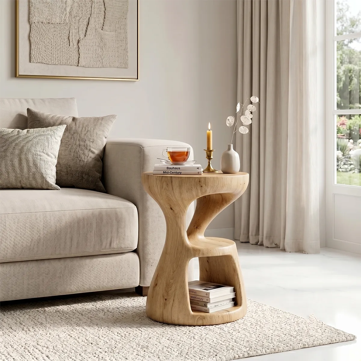 Sculptural Solid Wood Side Table | Modern End Table TH003-1645