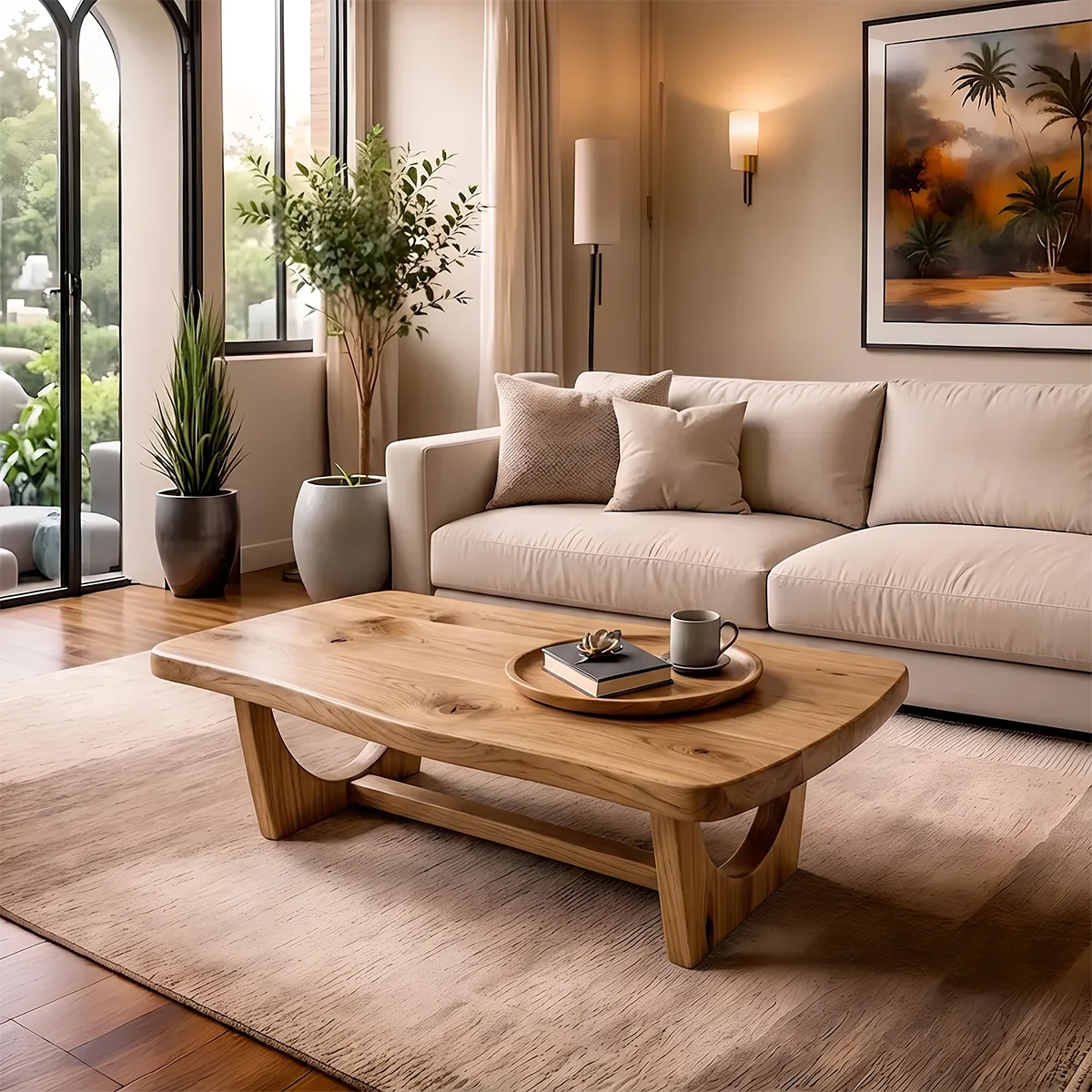 Modern Organic Coffee Table | Sculptural Solid Wood Rectangular Coffee Table TH003-1632