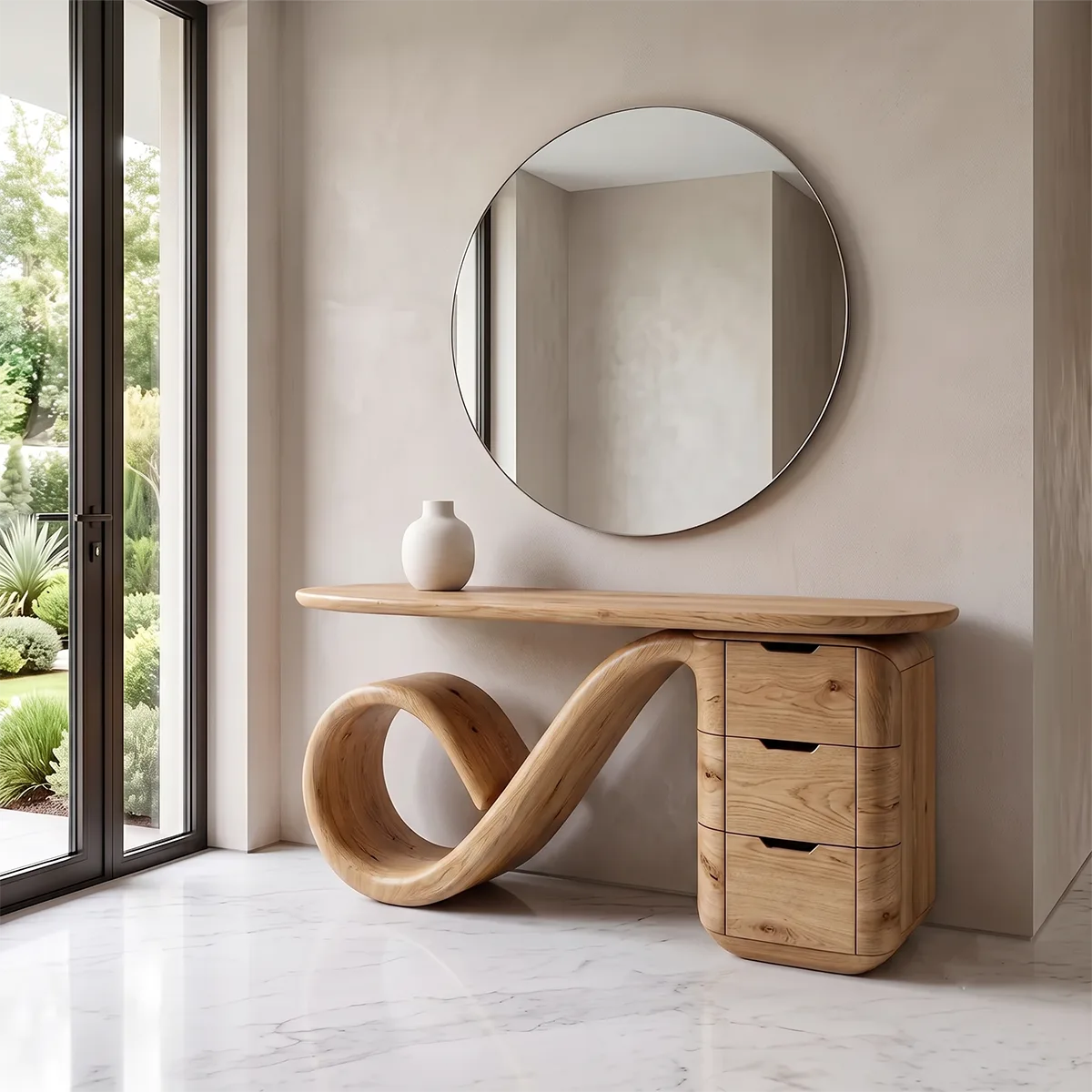 Modern Sculptural Console Table with Storage Drawers – Organic Contemporary Entryway Table TH003-1344