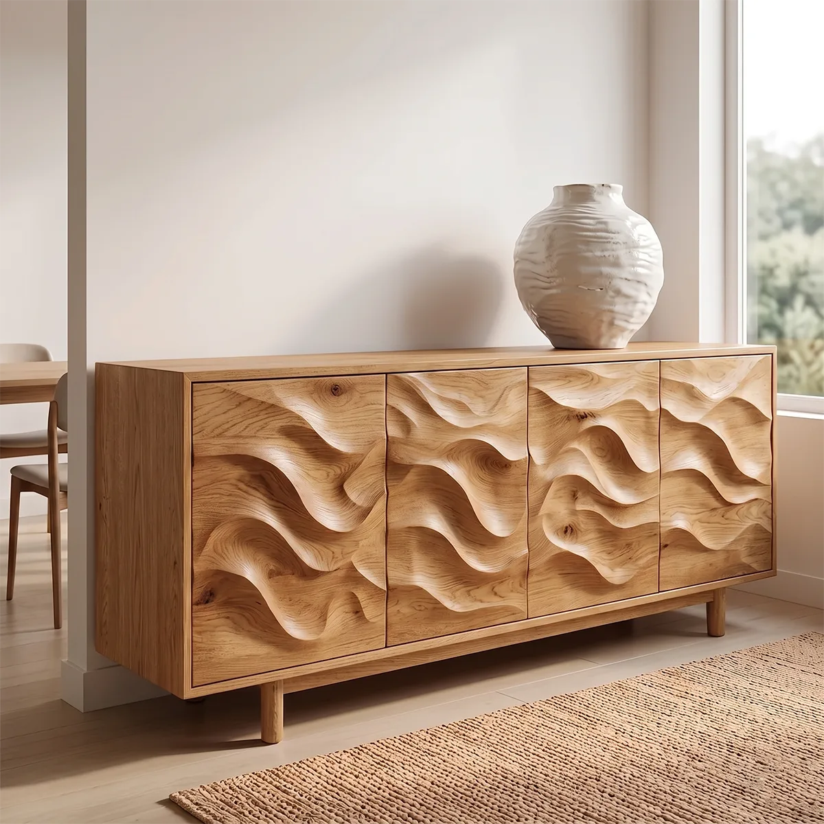 Flowing Carved Solid Wood Sideboard | Organic Modern Buffet Cabinet for Dining & Living Room TH003-8277