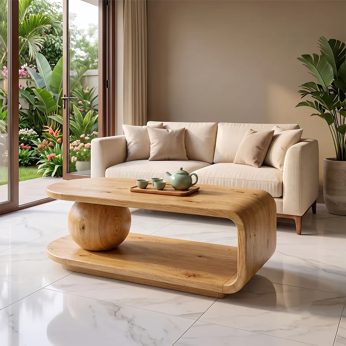 Modern Coffee Table with Shelf | Sculptural Wood Coffee Table for Living Room TH003-2792