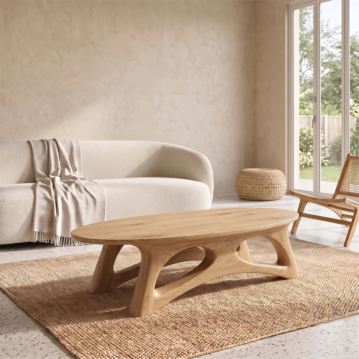 Sculptural Oval Coffee Table with Organic Open Frame Base | Modern Living Room Center Table TH003-6SVA6HR