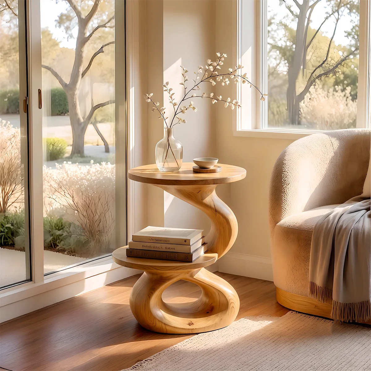 Modern Sculptural Round End Table with Display Shelf | Contemporary Accent Side Table HG021-8NBN5EM