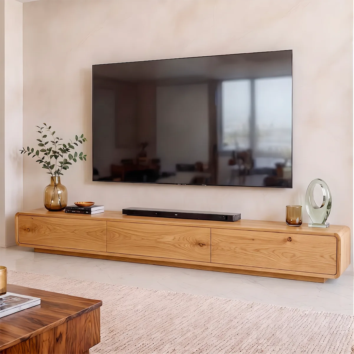 Modern Minimalist TV Stand with Rounded Edges and Seamless Storage HG021-7XRP2UR