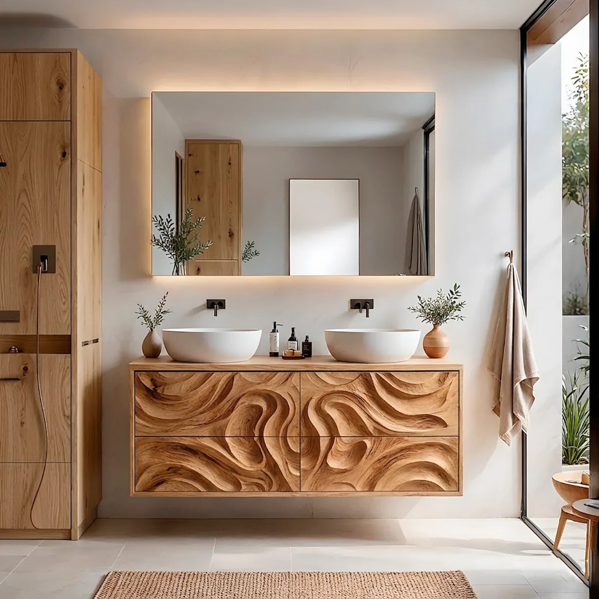 Double Sink Floating Bathroom Vanity | Sculptural Modern Bathroom Cabinet HG021-6631