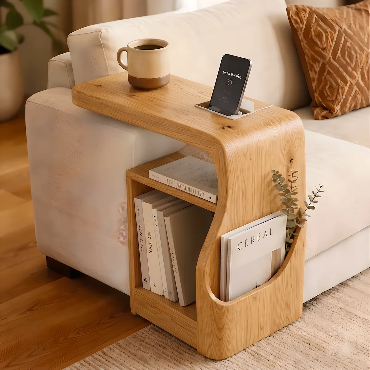 Modern Sofa End Table with Magazine Holder | C-Shaped Accent Table for Living Room HG021-3XHS8CE