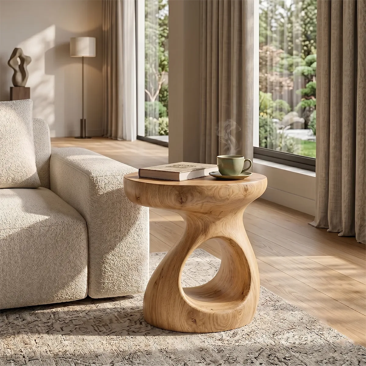 Organic Hourglass End Table with Sculptural Open-Center Design TH003-9772