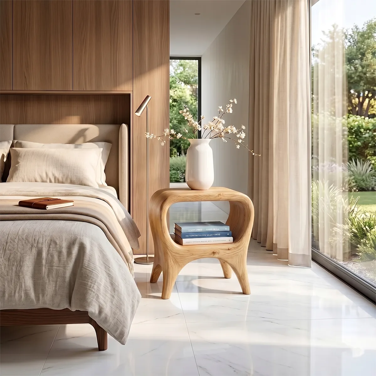 Organic Modern Nightstand with Open Shelf | Sculptural Bedside Table TH003-7076