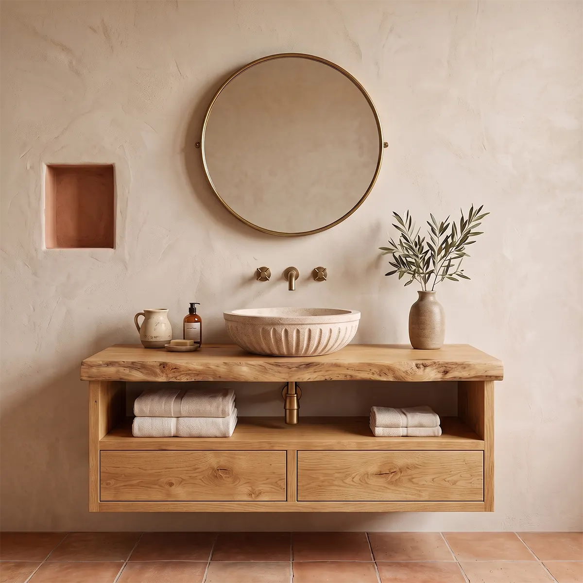 Floating Bathroom Vanity with 2 Drawers & Open Shelf | Modern Wall-Mounted Vanity TT006-4QKW7RF