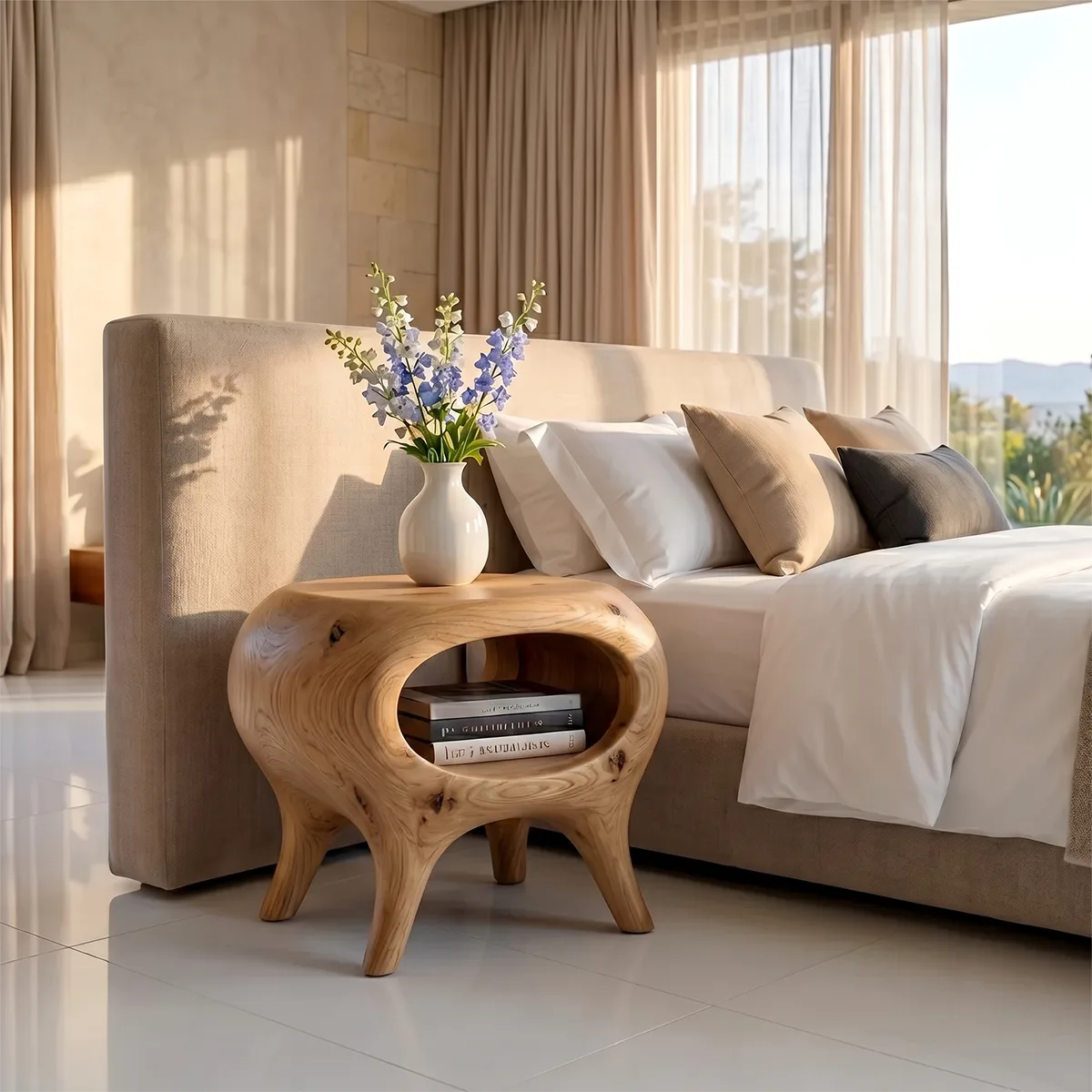 Organic Sculptural Nightstand with Open Storage Shelf TH003-1471