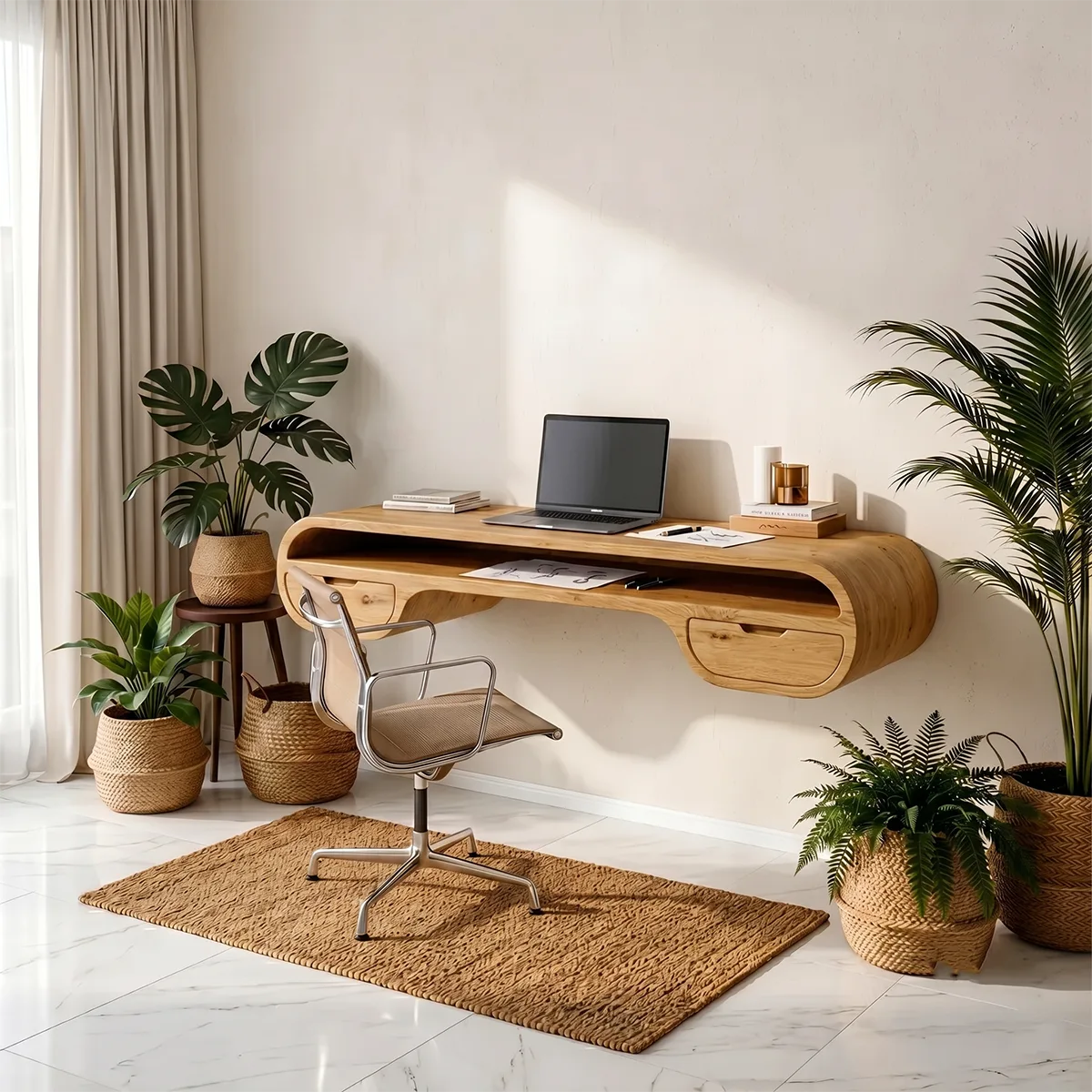 Organic Modern Floating Desk | Curved Wall Mounted Home Office Desk TH003-7888